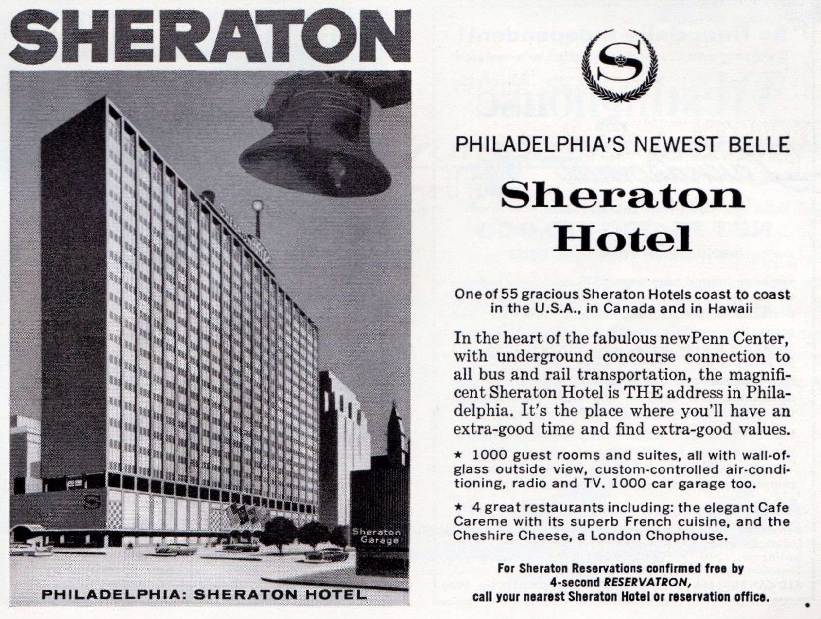 The advertisement of Sheraton Hotel in Philadelphia.